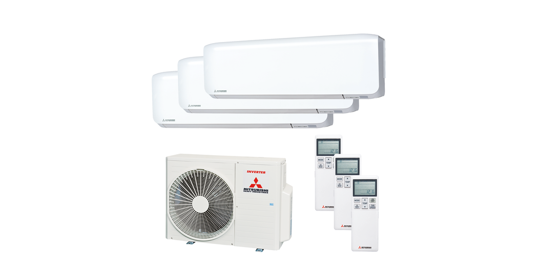 Mitsubishi Heavy Multisplit Klimaanlage Geräte-Set Außen- und Wandgerät SCM41ZS-W/1x SRK15ZS-WF, 1x SRK20ZS-WF, 1x SRK25ZS-WF