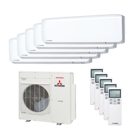 Mitsubishi Heavy Multisplit Klimaanlage Geräte-Set Außen- und Wandgerät SCM100ZS-W/1x SRK20ZS-WF, 2x SRK25ZS-WF, 1x SRK35ZS-WF und 1x SRK50ZS-WF