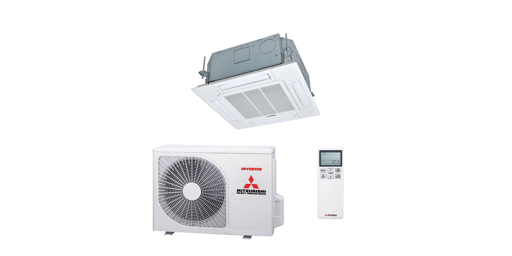 Mitsubishi Heavy Split Klimaanlage Geräte-Set Außen- und Euroraster-Kassettengerät SRC25ZS-W2/FDTC25VH1 inkl. Standardpaneel TC-PSAG-5AW-E sowie IR-Fernbedienung RCN-TC-5AW-E3