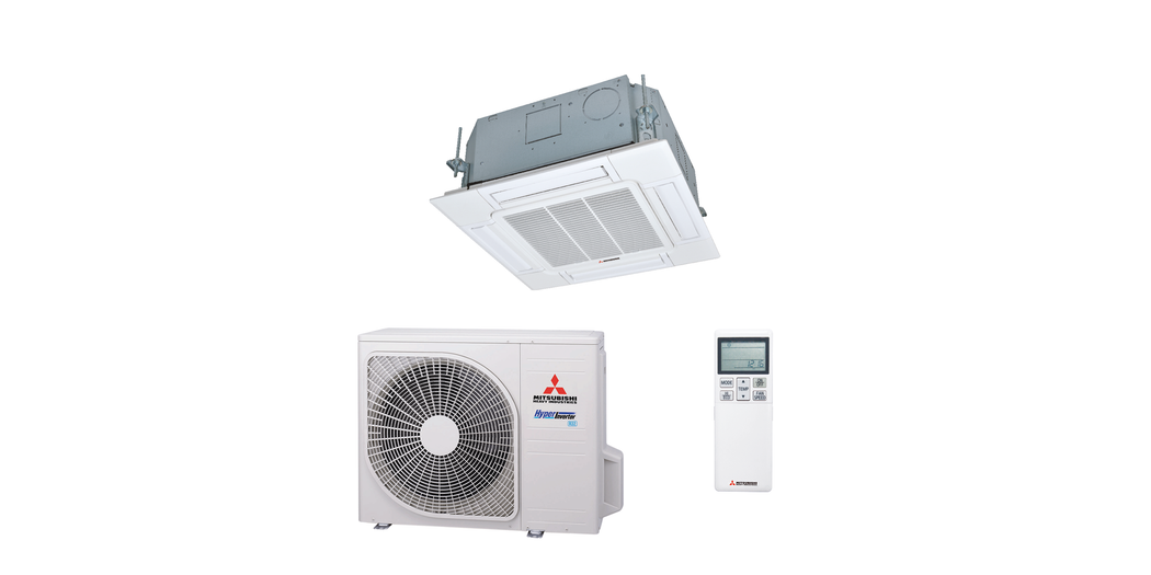 Mitsubishi Heavy Split Klimaanlage Geräte-Set Außen- und Euroraster-Kassettengerät SRC60ZSX-W3/FDTC60VH inkl. Standardpaneel TC-PSAG-5AW-E sowie IR-Fernbedienung RCN-TC-5AW-E3