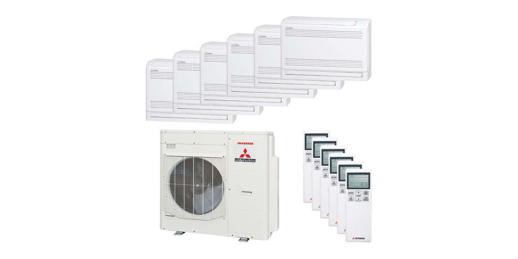 Mitsubishi Heavy Multisplit Klimaanlage Geräte-Set Außen- und Truhengerät SCM125ZM-S/5x SRF25ZS-W, 1x SRF35ZS-W