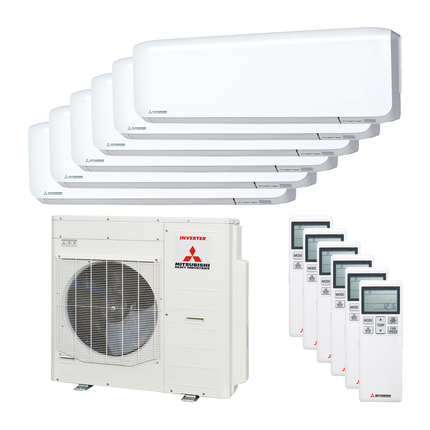 Mitsubishi Heavy Multisplit Klimaanlage Geräte-Set Außen- und Wandgerät SCM125ZM-S/3x SRK20ZS-WF, 1x SRK25ZS-WF, 1x SRK35ZS-WF, 1x SRK50ZS-WF