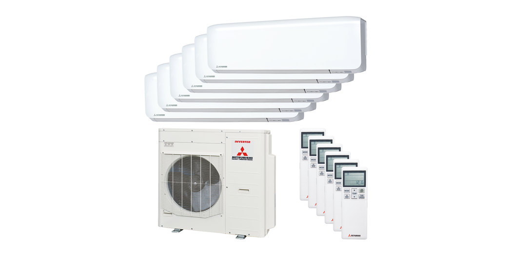 Mitsubishi Heavy Multisplit Klimaanlage Geräte-Set Außen- und Wandgerät SCM125ZM-S/4x SRK20ZS-WF, 2x SRK35ZS-WF