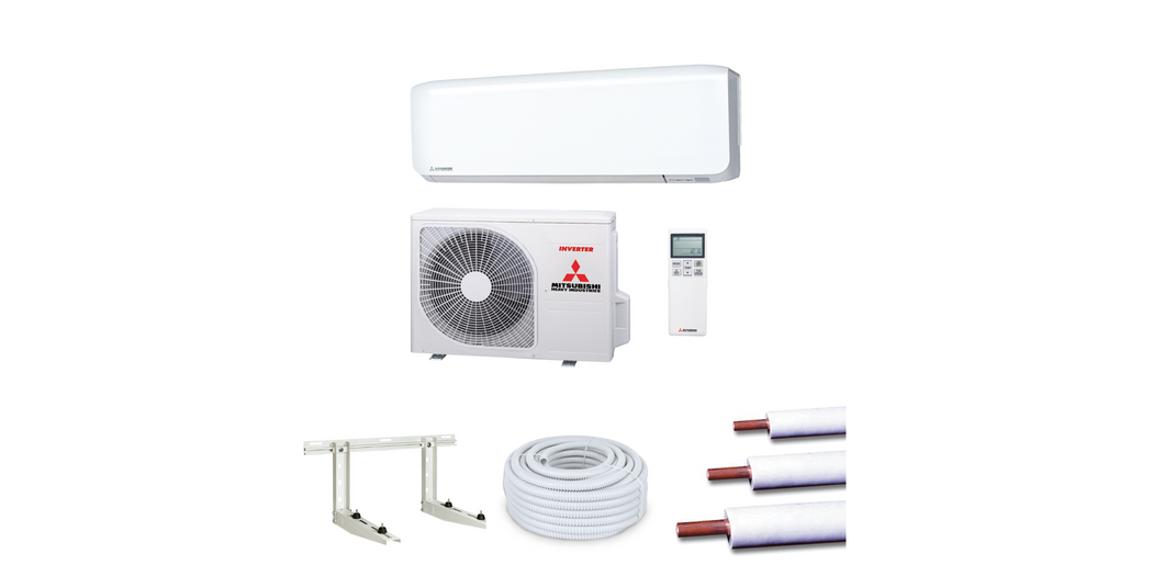Mitsubishi Heavy Multisplit Klimaanlage Komplett Set Außen- und Wandgerät SRC50ZS-W/1x SRK50ZS-WF, Kupferrohrleitungen, Spiralschlauch und Wandkonsole