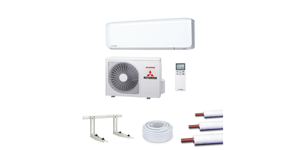 Mitsubishi Heavy Multisplit Klimaanlage Komplett Set Außen- und Wandgerät SRC35ZS-W2/1x SRK35ZS-WF, Kupferrohrleitungen, Spiralschlauch und Wandkonsole